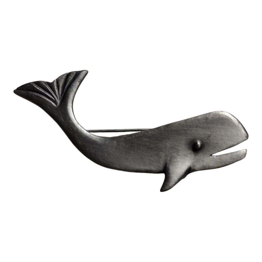 Whale Brooch Pin Silver Metal Signed